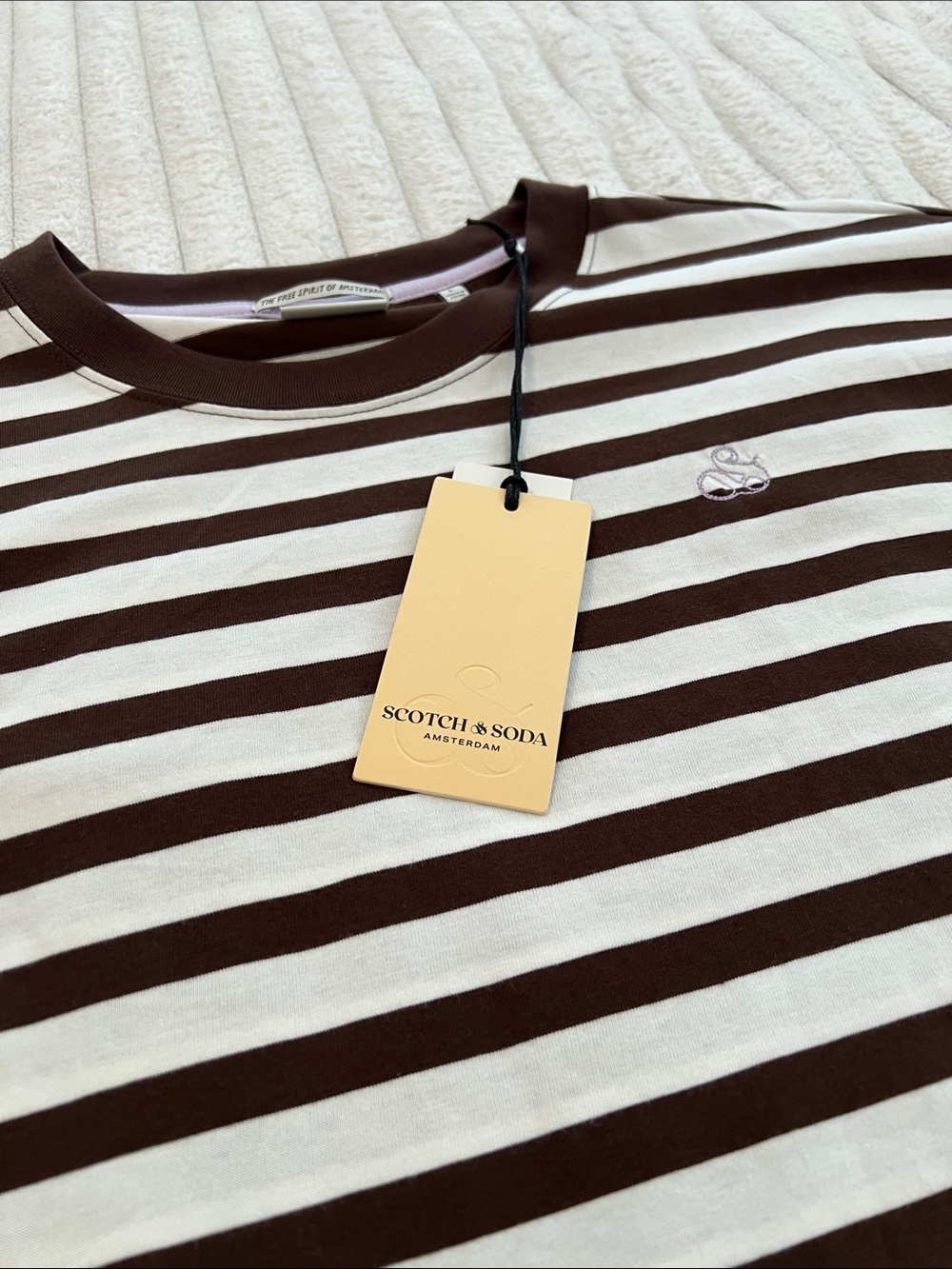 Scotch & Soda Brown and White Striped Short Sleeve Tee